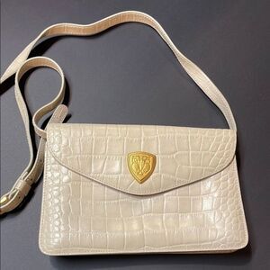 Blaine Trump Handbag Cream Color Leather Croc Embossed